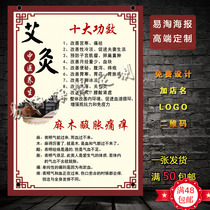 Chinese medicine moxibustion physiotherapy Top Ten effects numbness pain introduction poster custom design wall chart stickers solid wood frame