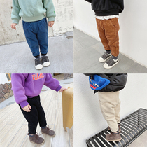 Cute childrens clothing Winter Childrens pants boys plus velvet padded casual pants baby winter wear corduroy pants