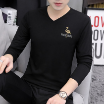 2022 new autumn clothing mens long sleeves T-shirts trendy clothes for the mens clothing and mens bottom-shirt-shirt V-collar pure cotton