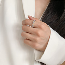 Left ear) diamond-inlaid gold zircon ring in Europe and the United States simple cold wind all-match gold-plated ring female couple ring