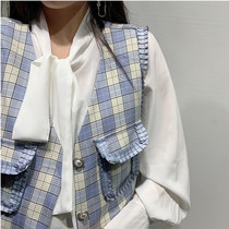 Net red elegant little fragrant wind retro plaid waistcoat high purse hip half skirt fashion three suits women 2019 early autumn