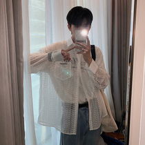 Hualun summer breathable cutout ultra-thin couple sunscreen men cardigan thin trend shirt tide shirt thin shirt thin shirt