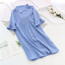 Summer Mori department short sleeve sleeping dress female pure cotton pyjamas female midsleeve skirt loose plus fattening version home for spring and autumn