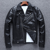 New Genuine Leather Leather Clothing Male headlining Bull Leather Short locomotive clamps overcome Body Harre Youth Jacket Tide Diagonal Zipper