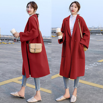 Mularsa red double-sided cashmere coat womens high-end 2020 Autumn and Winter new wild long woolen coat