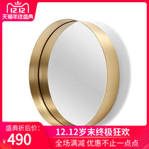Light Extravagant Stainless Steel Bathroom Mirror Brass Golden Wire Drawing Hotel Wall-mounted Mirror Bathroom Makeup Mirror Wall Decorative mirror