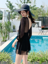 Swimwear women 2021 new one-piece dress black belly thin steel frame gathered conservative students Hot Spring swimsuit