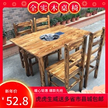Hotel Restaurants Commercial Hot Pot Table induction cookers Integral Farmstead Large Row Stalls Solid Wood Rectangular Dining Table And Chairs Combination