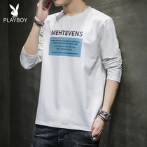 Playboy mens long-sleeved T-shirt cotton loose round neck top clothes loose trend wild autumn and winter bottoming shirt