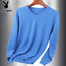 Playboy Thickened Wool Sweater Mens V-neck Solid Color Base Knit Slim Slim Sweater Mens Long Sleeve T-Shirt Men