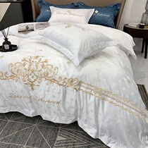 Eurostyle light extravagant satin jacquard four pieces of all-cotton pure cotton linen embroidery quilt cover 1 8m bed hat-in-bed supplies