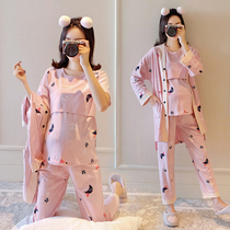 Pregnant womans pregnancy sleepwear spring and autumn in pure cotton postpartum breastfeeding suit Maternity discharge Large code Winter months Sub-suit