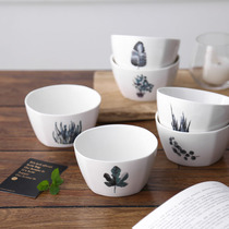 Small rice bowl Bone China household eating ceramic bowl Creative simple tableware set square rice bowl 4 5 inch soup bowl