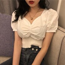 White French bubble sleeve top womens v-neck short base shirt blouse short-sleeved womens 2021 summer new