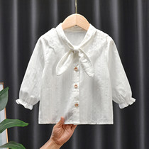 2022 New Girl White Shirt Long Sleeve Autumn Clothing Foreign Air Children Baby Han Version Spring Autumn Trendy Bow Tie Shirt