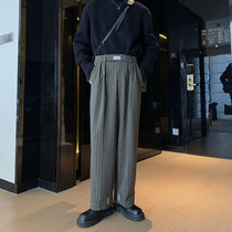 Hualun winter thickening warm vintage plaid casual trousers mens trend Korean version straight leg loose pants