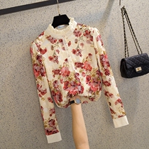 Korean lace base shirt womens long-sleeved 2020 Western style autumn and winter new fit slim wild stand-up collar plus velvet top