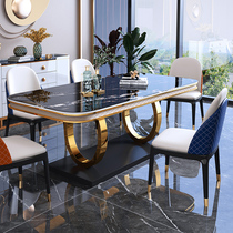High-end light and luxurious dining table and chairs combine Home Size families Rectangular Living Room Light Lavish Rockboard Designer Dining Table