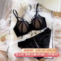 Niche French fake meat strap sexy gathering steel ring adjustment underwear female seduction mesh bra set