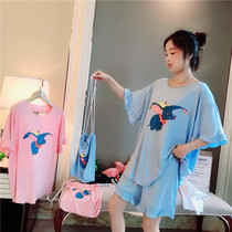甜美卡通小飞象睡衣女夏薄款莫代尔纯棉家居服胖mm200斤家居服