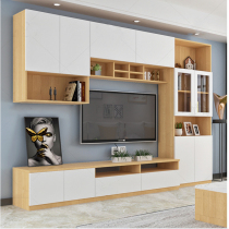 Modern minimalist TV cabinet tea table combination custom Nordic living room hanging cabinet multifunctional glass background wall cabinet floor cabinet