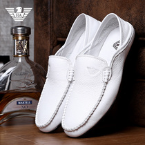 Lideng Armani beanie shoes mens autumn leather set feet business casual British lazy low-top white shoes a pedal