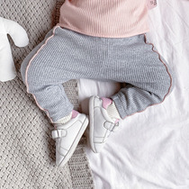 Girls leggings for infants and young women wearing spring and autumn cotton thin baby Foreign-Air big butt pants PP open file 1-3 years old 2