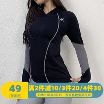 Fitness top womens elastic tight yoga suit long sleeve quick-drying breathable running training sports hoodie autumn