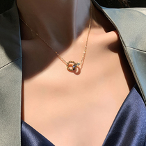 Double ring high-end necklace female niche design sense 2021 new simple clavicle chain exquisite and small titanium steel tide