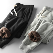 Foreign trade tail single male cut standard cattle goods lambskin pants Mens winter velvet thickened sports pants drawstring leisure pants