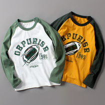 Boys long-sleeved T-shirt childrens cotton top 2021 spring and summer new trend in large childrens clothing base shirt T-shirt foreign trend