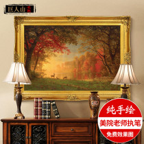 Yishuo pure handmade European and American style living room landscape oil painting horizontal porch corridor aisle painting deer Fulu Forest