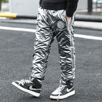 Boys cotton pants 2022 new childrens autumn and winter models plus velvet thick down cotton pants in the big boys foreign style warm tide pants