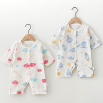 Baby air conditioning clothing thin one-piece summer pajamas Summer long-sleeved baby clothes pure cotton infant gauze belly protection thin