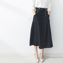 This BI needs to boast of the same color belt elastic waist size polka dot print medium-long skirt for women