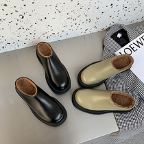 2022 spring and autumn plus suede Mueller shoes Female Baotou Half slipper genuine leather wool wool slippers Female outside wearing waterproof thick bottom