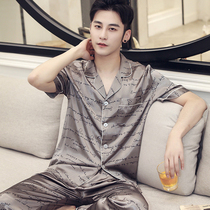 Ice silk pajamas men's summer new casual thin silk size men's refreshing and comfortable high-end home clothing