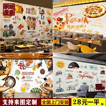 3d hamburger fried chicken shop wallpaper pizza shop baking cake shop background wall snack milk tea shop decoration wallpaper mural