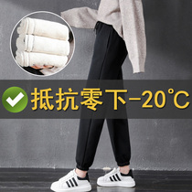 Black plus velvet padded sweatpants womens loose bunches feet 2021 autumn and winter cotton pants Harlan casual sweatpants ins tide