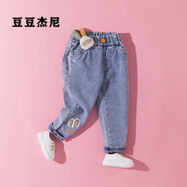 Childrens clothing girls pants 2022 New Spring Childrens jeans female baby casual foreign style cartoon cute childrens pants