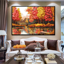 ABV old thirty words embroidery 2019 new pure cotton line European style landscape precision printing red maple forest golden autumn