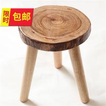 Solid wood a stool plate stool year round small change of shoes stool folk furniture three feet stool natural log No paint for children stool short