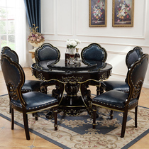 European marble dining table Ebony round dining table and chair combination solid wood French neoclassical villa light luxury dining table