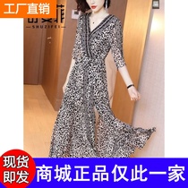 73 original spring and summer new temperament V neckline with slim overknee real silk long dress with BAO WEN mulberry silk