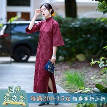 Fenglin Evening Spring and Autumn Chinese style Republic of China style big sleeve retro city wind catchup flat cheongsam dress