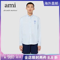 Ami Paris 21 Spring Autumn New-free sharp collar Long sleeves shirt for men and women Identical Color Loving Embroidered Shirt Tide