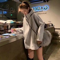 Stand collar gray sweatshirt female 2021 Spring and Autumn New loose Korean long sleeve shirt bf hooded coat ins tide
