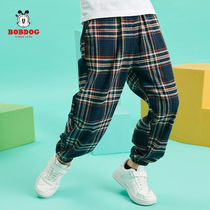 Babu Bean Boy Clothing Boy Pants 2021 Spring Autumn New CUHK Childrens Thin Section Sports Casual Plaid Long Pants Tide