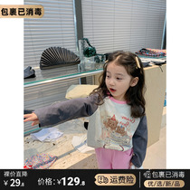Pure cotton baby early autumn color matching girls long-sleeved t-shirt spring and autumn tops bottoming shirt small shirt foreign style fashionable autumn clothes
