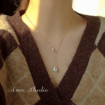 Y word water drop Pearl sweater necklace light luxury niche design sense choker 2021 new female ins style temperament